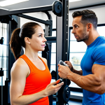 **

A fully clothed woman in appropriate workout attire, consulting with a professional, fully clothed personal trainer in a bright, modern gym setting. The trainer is explaining an exercise plan. Safe for work, appropriate content, perfect anatomy, modest clothing, family-friendly, professional photograph.

**