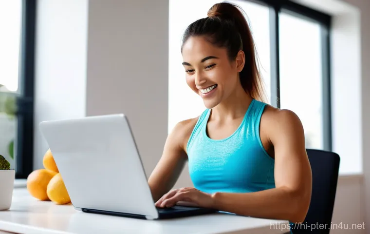 퍼스널트레이너의 자기 PR 전략 - **Prompt 1: The Digital Fitness Entrepreneur**
"A vibrant, medium-close shot of a confident and ...