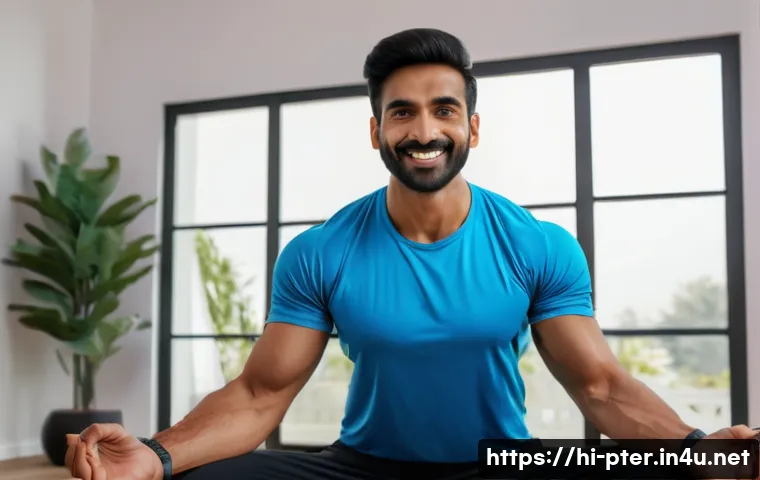 퍼스널트레이너의 유튜브 채널 운영 전략 - A friendly Indian personal fitness trainer in casual athletic wear, demonstrating beginner-level str...