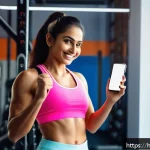 Home 22 퍼스널트레이너 경력 개발 로드맵 - A confident Indian personal trainer in stylish workout attire (tank top and athletic shorts), demons...