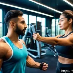 Home 23 퍼스널트레이너와 헬스 트레이너 차이 - A professional personal trainer coaching a Hindi-speaking client in a modern gym setting, focusing o...